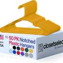 Plastic Hangers 50 Pack, Strong Space Saving Clothes Hanger, Made in USA, Perfect Shirt or Coat Plastic Hanger, with Shoulder Grooves, Scoreboard Yellow, Notched