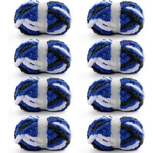 8 Pack Chunky Yarn for Crocheting, Blanket Thick Chenille for Hand Knitting, Soft Chunky for Crochet - 28 Yds 7.7 Oz Each Skein (Black and White Blue)