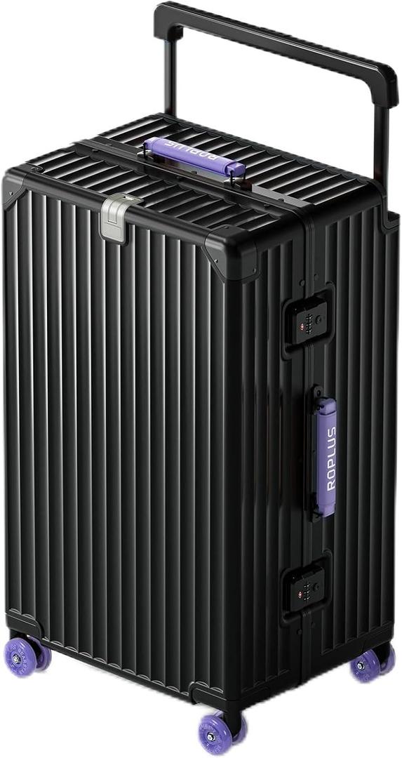 ROPLUS Aluminium Frame Checked-Luggage with Smooth Jelly Wheels, Hardside Zipperless Rolling Suitcase with TSA Lock (BlackPurple, 28-Inch)