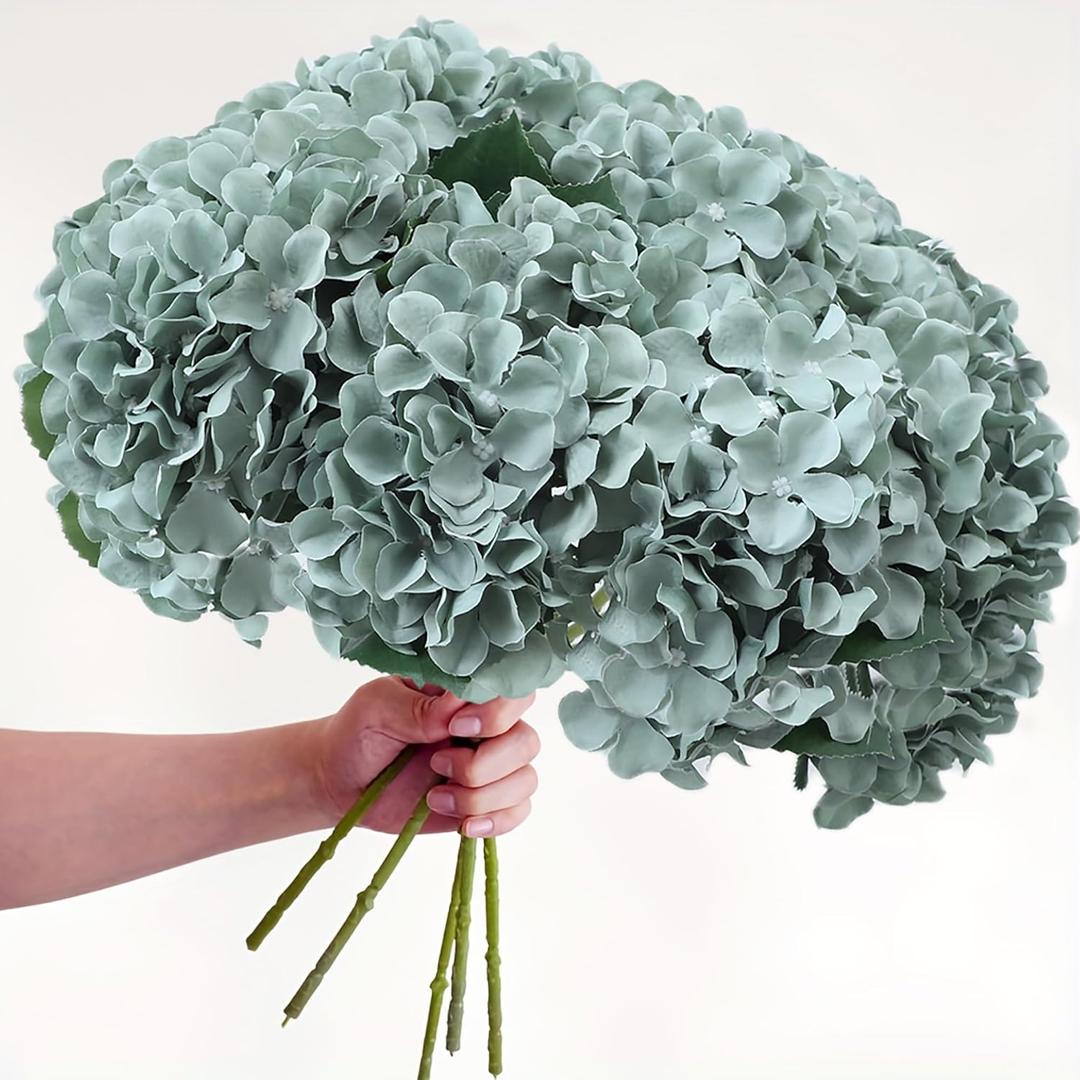 AVIVIHO Sage Green 7Pcs Hydrangea Artificial Flowers Realistic Full Fake Hydrangeas Flowers with 17.5'' Long Stems Realistic Silk Hydrangea for Home Room,Wedding,Party,Spring Easter Decor