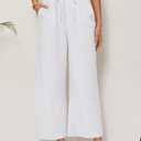 Women's Linen Pants Relaxed Fit High Waisted Boho Chic Ankle Pants Summer Beach Vacation Wide Leg Trousers (White, XL)