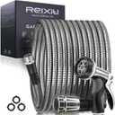 50FT Metal Garden Hose - Stainless Steel, Heavy Duty, Flexible & Lightweight, Never Kink and Tangle, with 10-Function Nozzle, Pressure Resistant for Outdoor Use (Gray)