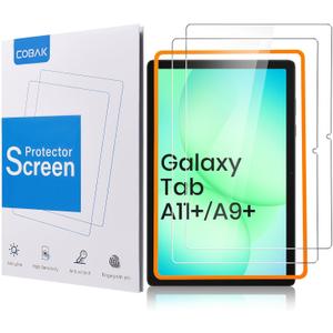 CoBak 2-Pack Tempered Glass Screen Protector for Samsung Galaxy Tab A11 Plus (A11+) 2025 / Tab A9 Plus (A9+) 2023 11-inch, Installation Frame, 9H Hardness, Anti-Scratch