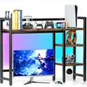 Desktop Organizer Shelf, 38.5" Desk Hutch with RGB Light Strip - 16 Colors & Music Sync, 4-Tier Display Shelf Rack for Monitor, Desktop Bookshelf Storage, Wood Desk Shelf for Gaming & Home Office Dorm (Black)
