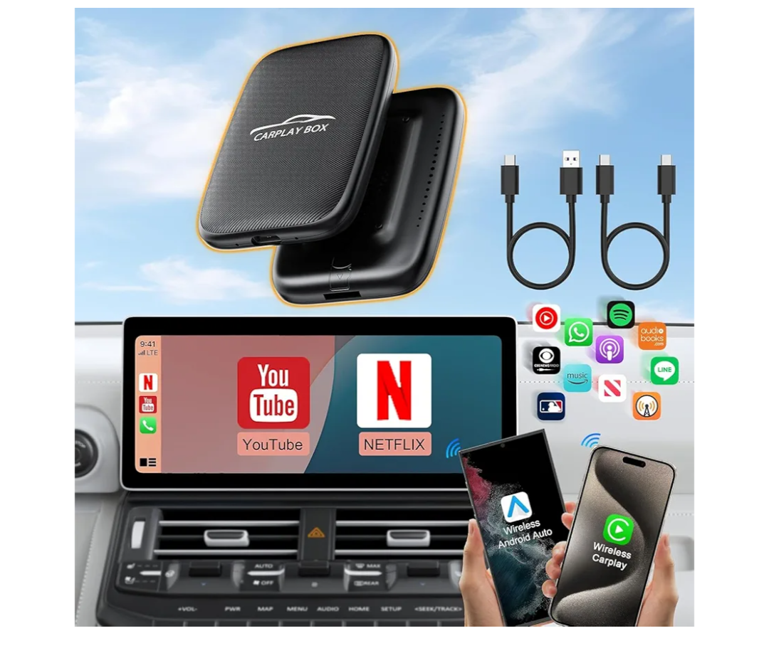 2025 Upgraded Wireless Carplay and Android Auto Dongle Support Netflix/YouTube, CarPlay Ai Box with USBAC and USBCC Cable for iPhone Android,Convert Wired to Wireless Car Play Stream to Your Car