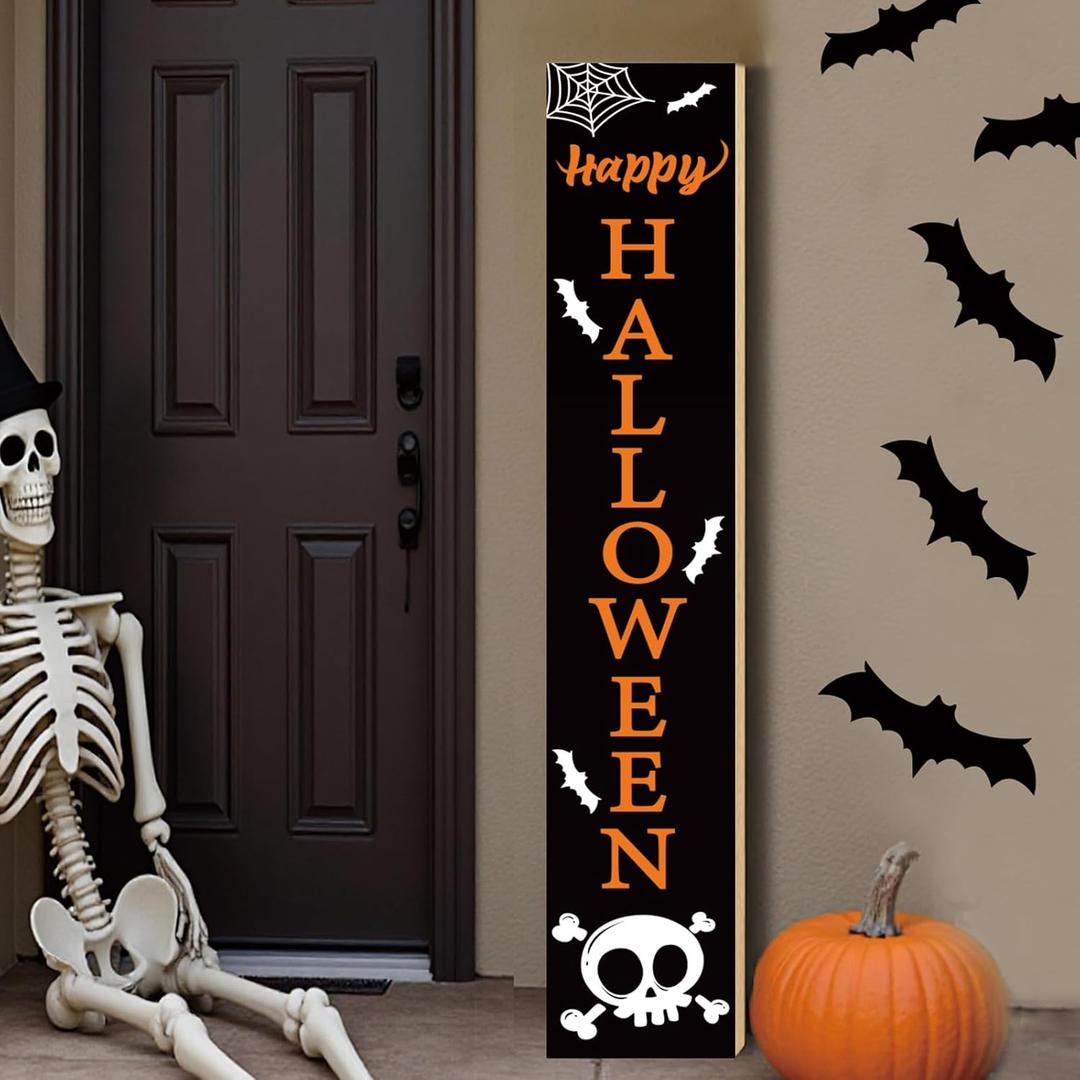 Halloween Porch Decor Outdoor Halloween Decorations Wooden Skull Porch Sign Door Decorations Indoor Outside Welcome Sign for Front Door 46.8 Inch