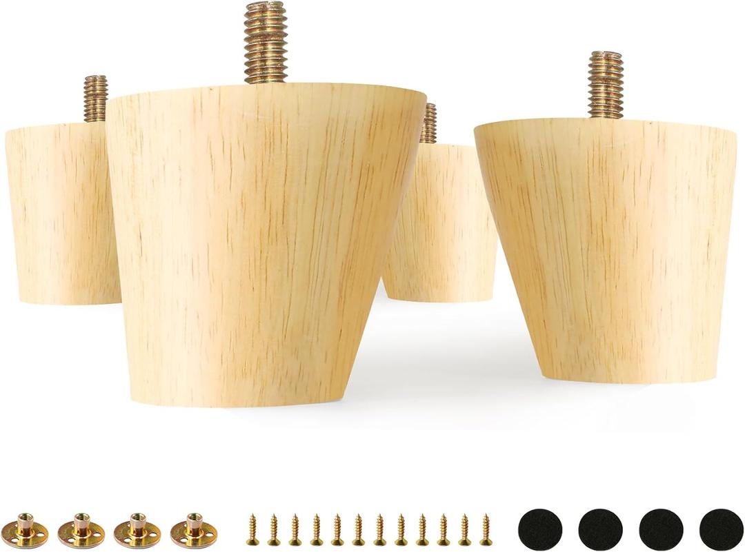 FoDau770 Rubber Wood Furniture Legs 2 Inches, Slant Tapered Wood Feet Mid Century Sofa Legs Set of 8, 5/16" UNC Furniture Feet Replacement Parts for Cabinet Couch Dresser Chair Ottoman Table