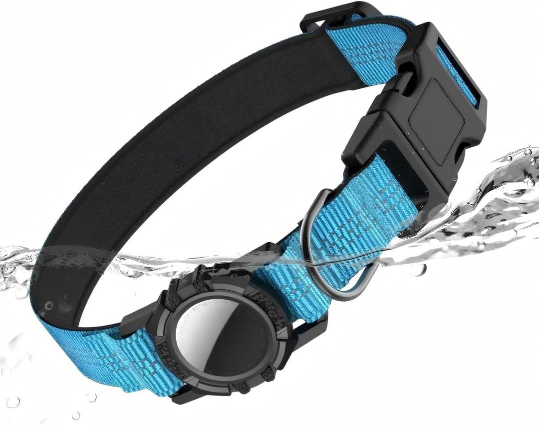 Waterproof Dog Collar with Built-in Holder, IP68 Waterproof, Reflective, Ultra-Durable Comfort Padded Heavy Duty Dog Collar for Small Medium Large Dogs(M (12.6"-17.1"), Blue)