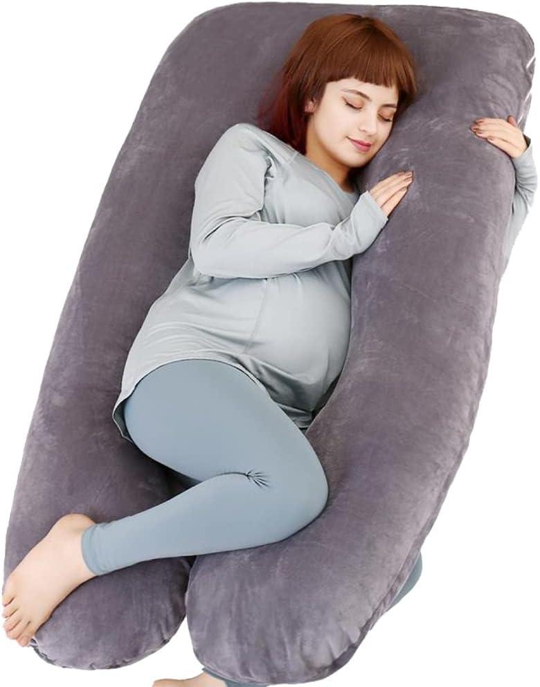 MOON PINE Pregnancy Pillow, U Shaped Full Body Pillow for Maternity Support, Sleeping Pillow with Cover for Pregnant Women (Grey)