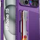 Vihibii for iPhone 15/14/13 Wallet Case, Built-in Card Holder (4 Cards), RFID Blocking & Slide Camera Cover, Military Grade Drop Protection, Rugged Hard Phone Case, Dark Purple