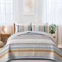 WONGS BEDDING Boho Quilt Set Queen Size, Yellow Bohemian 3 Pieces Fall Quilt Sets, Lightweight Bedspread Coverlet Bedding Set for All Season (96"x90") 