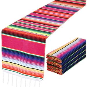 DomeStar 2 Pack Fiesta Mexican Runners, 14x84 Serape Table Runner with Tassel Fringe, Vibrant Striped Caminos de Mesa for Cinco de Mayo, Mexican Party, Wedding & Home Table Decor