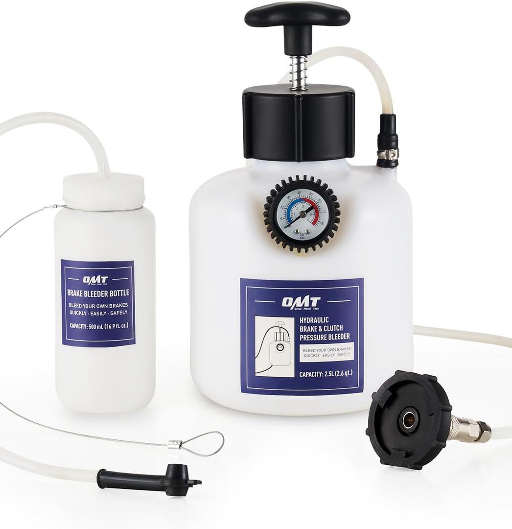 Orion Motor Tech Pressure Bleeder, 2.5L Pressure Brake Bleeder Set with 49.5mm Adapter, 2.6qt Manual Power Brake Bleeder with 500mL Brake Bleeder Bottle Compatible with GM Models Chevrolet Chrysler