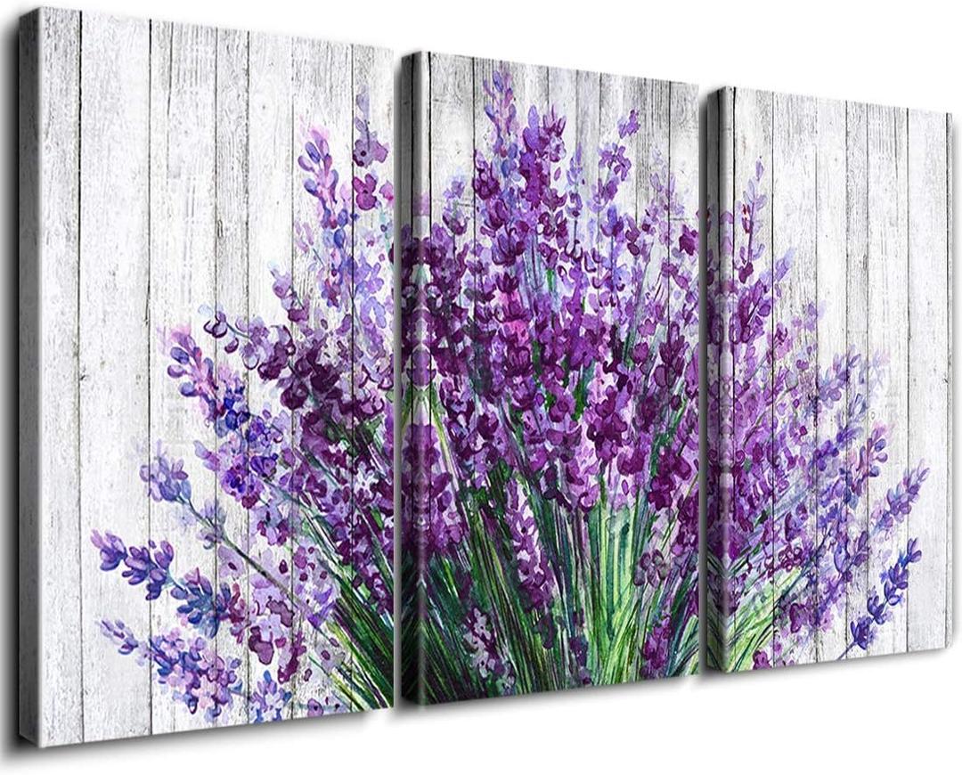 Rustic Purple Lavender Wall Art Bedroom Farmhouse Flower Wall Decor Kitchen Vintage Botanical Canvas Pictures Watercolor Plant Floral Posters Artwork for BathroomDining Room Home Decoration 24x36 3P