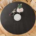 LIBERECOO Round Vinyl Fitted Tablecloth with Flannel Backing Elastic Edge Plastic Table Cover - Black Wood - Waterproof Table Cloth Stain-Resistant Wipeable for 45"-56" Round Table (Medium Round Fits Table up 45"-56" Diameter)