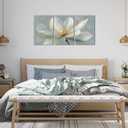 White Lotus Canvas Wall Art Grey Gold Floral Decor Living Room Bedroom | Neutral White Magnolia Canvas Print Flower Painting Abstract Artwork Farmhouse Zen Home Decor 3 Panel 16x24 Inch