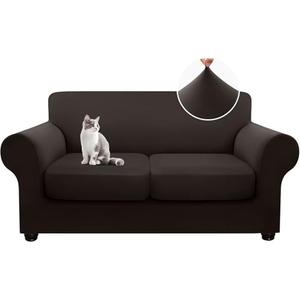 hyha 3 Pieces Couch Covers for 2 Cushion Couch, Love Seat Couch Covers, Sofa Covers Washable Stretch Sofa Slipcover, Loveseat Covers with Elastic Straps (Loveseat, Brown)