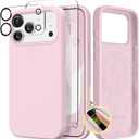 GONEZ Magnetic for iPhone 17 Pro Case, Compatible with MagSafe, [Screen Protector + Camera Lens Protector], Liquid Silicone Anti-Scratch Shockproof Protective Phone Case 6.3 inch, Pastel Pink