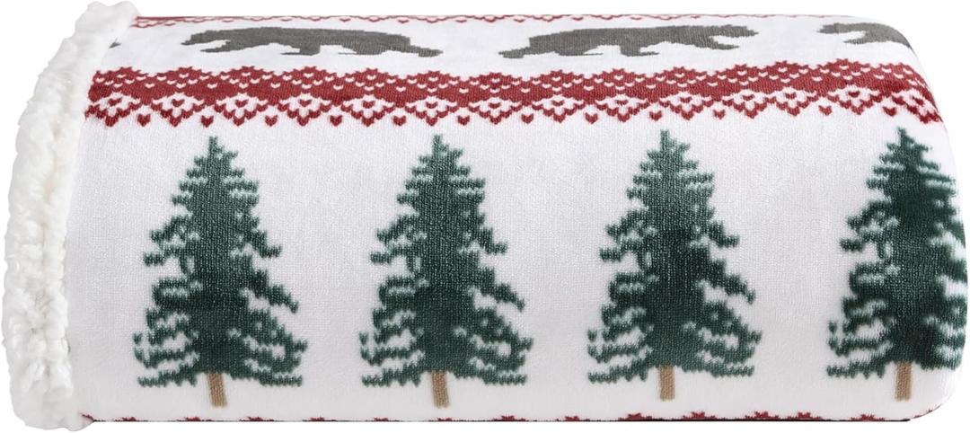 Eddie Bauer - Throw Blanket, Brushed Fleece & Plush Sherpa Bedding, Blanket for Couch & Bed (Grizzly Peak Red, 50" x 60")