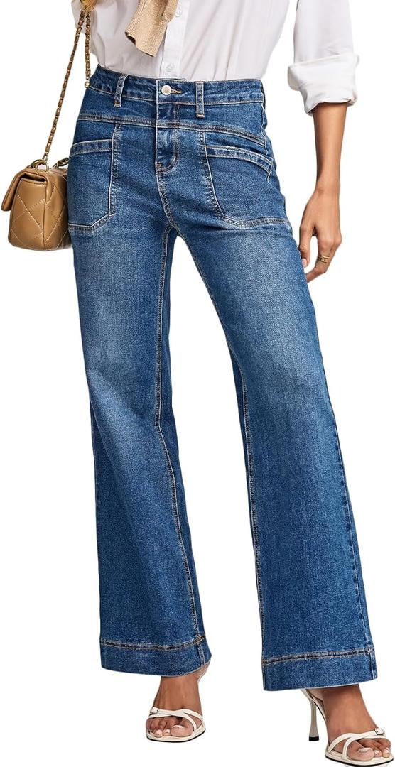 EVALESS Jeans for Women Wide Leg High Waisted Stretchy Straight Bootcut Jeans Trendy Fall 2025 Control Tummy Casual Loose Fit Denim Pants Womens Fashion Clothing Ashleigh Blue Size 6