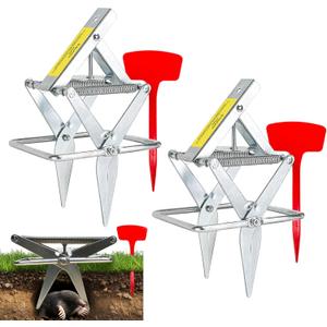 2 Pack Upgraded Mole Traps Heavy Duty Scissor Mole Trap for Lawns Galvanized Steel Reusable Traps That Work Best Gopher Killer Easy One-Step Setup