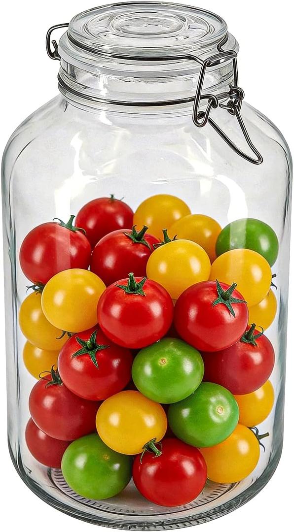 1 Gallon Glass Jar with Swing Top Lid, Airtight Clamp Glass Canister, Large Clear Glass Storage Jar for Fermenting, Pickles, Dry Food, Fruit, Kitchen Pantry Storage, Medium