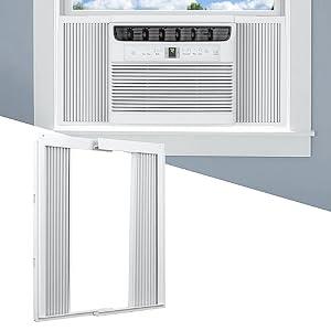 Memrita Window AC Side Panel with Frame Set,Air Conditioner Accordion Filler Curtain Replacement for Window AC Units,Fits Most 22,000 BTU Units,White,2 Pack