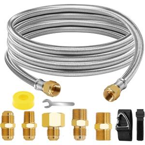 Upgraded 12ft High Pressure Braided Propane Hose Extension with Conversion Coupling 3/8" Flare to 1/2" Female NPT, 1/4" Male NPT, 3/8" Male Flare for BBQ Grill, Fire Pit, Heater