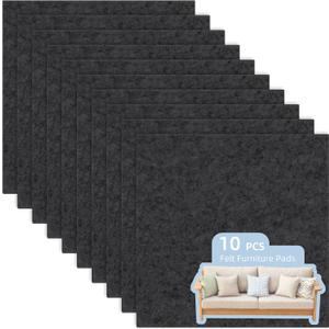 Felt Furniture Pads, 10 Pack Heavy Duty Non Slip Felt Sheets, 8 x 8 inch for Hardwood Floors, Chairs, Walls (Black)