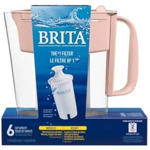 Brita Metro Water Filter Pitcher 6-Cup Capacity, BPA-Free, Replaces 1,800 Plastic Water Bottles a Year, Lasts Two Months, Includes 1 Filter, Small - Pink