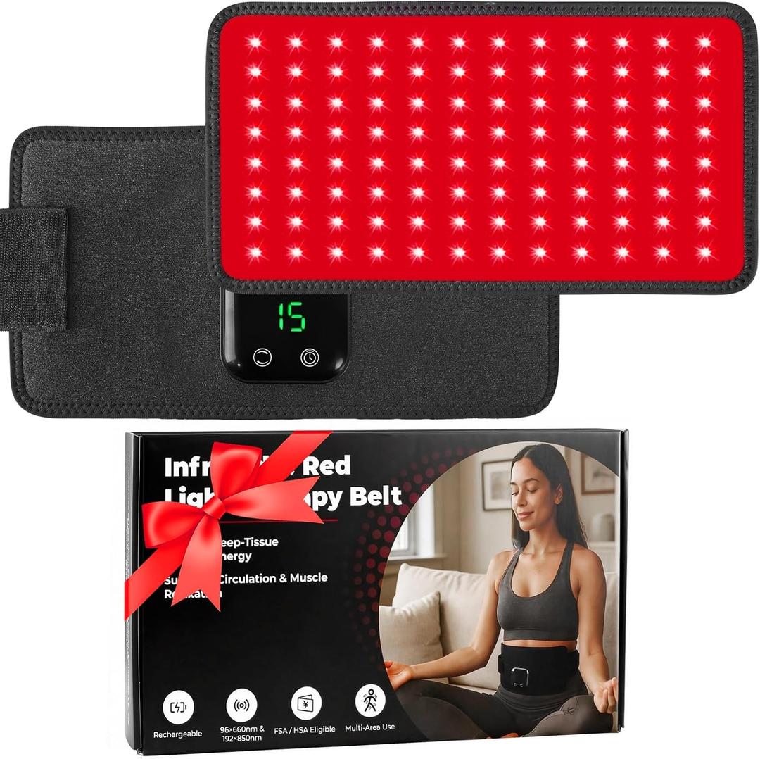Red Light Therapy Belt for Back Waist: Cordless Rechargeable Infrared Red Light Therapy for Body Joint & Muscle Comfort 660nm & 850nm Portable Wrap for Home Office, Gifts for Mother's/Father's Day