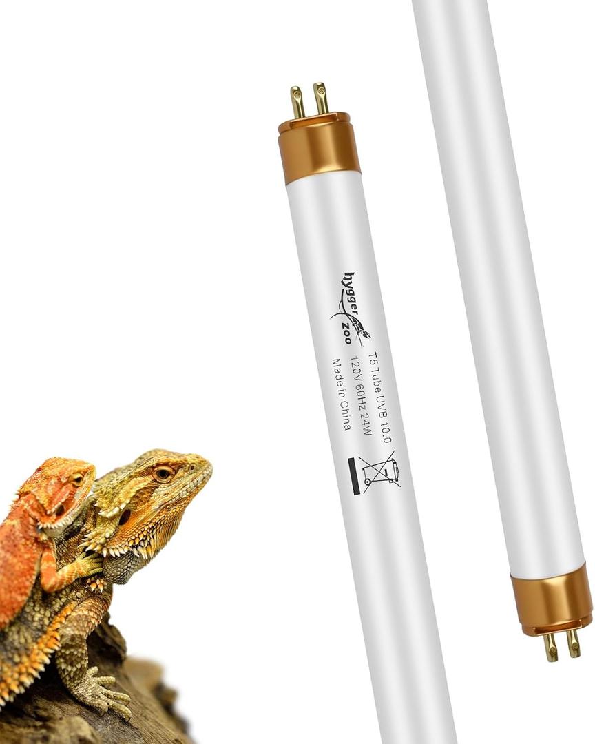 UVB Light for Reptiles Bearded Dragon, 2 Pack T5 UVB Reptile Light UVB Bulb 10.0 24W UVA UVB Reptile Light Bulb Terrarium Light Lamp Tube for Turtle Chameleon Leopard Gecko Snake Tank, 22 Inch