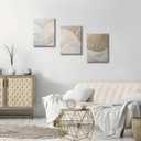 Skysoon 3 Panels Neutral Abstract Wall Art, Minimalist Textured Canvas Wrapped Wall Decor, Beige Modern Boho Nordic Artwork for Living Room Bedroom Office 16x24 Inch