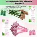 12 Set Princess and Witch Gift Bulk Including 12 Pcs Pink Pentagram Wand Star Ballpoints and 12 Pcs Green Stripes Witch Broom Pens With Organza Bags for Halloween Party Favors Supplies Decorations