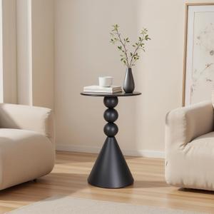 Metal Round Martini Table,Vintage Drum Side End Table,Modern Nightstand Accent Pedestal Tables Drink Tables for Small Space Living Room, Bedroom,Black, 15.7"D X 15.7"W X 23.6"H