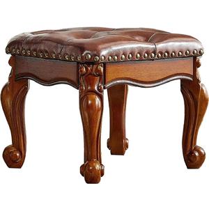Footstool and Ottomans Small Foot Stool with Fiber Leather Wooden Foot Rest Upholstered Footrest for Living Room Bedroom (Red-Brown)