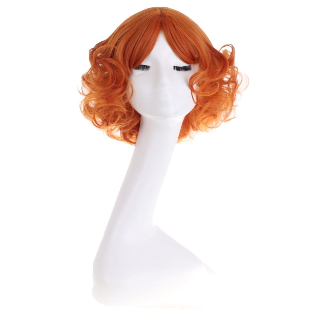 MAGQOO Dark Orange Wig with Bangs Women Girls Short Curly Wavy Ginger Wig Orange Hair Wigs Halloween Cosplay Costume Party Wig