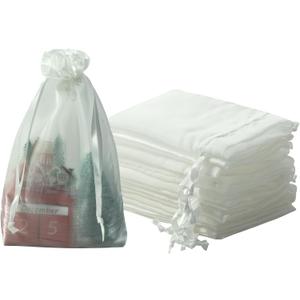 QIANF 20 Pcs White Small Organza Bags 6X9 inch for Wedding Favors with Drawstring, Mini Mesh Gift Bags Jewelry Pouch for Candy Bridal Shower Party Favor Baby Shower Christmas