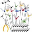 15 Pcs Dragonfly Garden Stakes with Clips, 3D Plastic Fake Dragonfly Garden Stakes with Pliersfor Yard, Patio Outdoor Decor & Indoor Plants Ornaments, Dragon Fly Hat Clip (5 Colors)