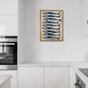 Coastal Sardine Wall Art Framed Nautical Fish Poster Rustic Beach House Wall Decor Kitchen Dining Room Sea Life Painting Vintage Ocean Animal Picture Print (Wood Frame) 16x24Inchs