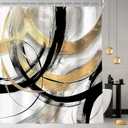 Riyidecor Black Gold Abstract Shower Curtain 72Wx72H Inch Modern Graffiti Minimalist Line Art Simple Geometric Sketch Cool Unique Aesthetic Man Boy Bathroom Decor Set Fabric 12 Pack Plastic Hooks