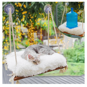 Cat Hammock with IndustrialGrade Suction Cups  Solid Pine Wood Seat, Soft Cushion  42 lb Capacity