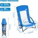 SUNNYFEEL Folding Beach Chair, High Back Beach Chairs for Adults, Lightweight Portable Camp Chair 300lbs Heavy Duty with Carry Bag, Cup Holder for Outdoor Travel Picnic Concert, 2 Pack, Blue, 1' 9.65" x 2' 2.38" x 2' 9.89"