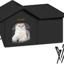 Rest-Eazzzy Cat House for Outdoor Cats, Weatherproof and Insulated Feral Cat House with Mat and Clip, Easy to Put Together, Selfwarming Cat Shelter for Summer (Black, Waterproof House-L)