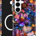 Compatible with MagSafe Case for Samsung Galaxy S26 Ultra, Cute Aesthetic Stained Glass Flower Magnetic Soft TPU and Hard PC Protective Phone Cover for Women Girls - Vividly Colored Floral