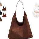 Women's Suede Tote Bag Retro Crescent Shoulder Bag Trendy Slouchy Suede Handbag Underarm Purse Work Bag Dumpling Bag