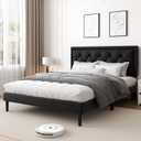Queen Size Platform Bed Frame with Upholstered Velvet Button Tufted Headboard, Mattress Foundation with Wooden Slat Support, No Box Spring Needed, Easy Assembly, Noise Free, Black