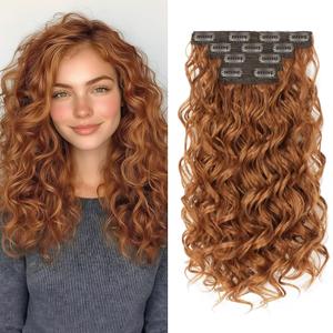 Curly Clip In Hair Extensions, 4PCS 16 Inch Ginger Copper Extensions Clip Ins, Lace Weft Short Curly Invisible Natural Hairpieces for Women