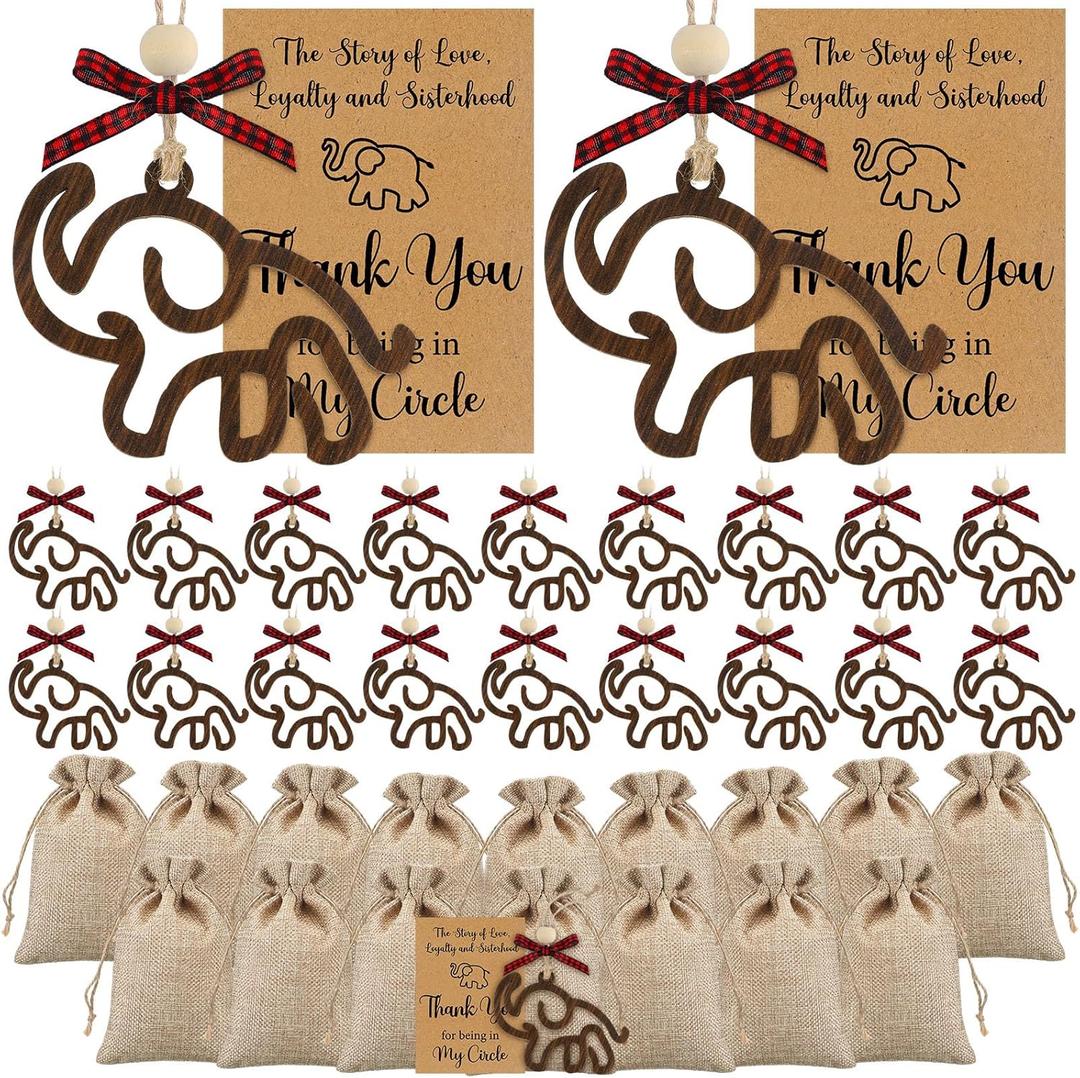 Thyle 24 Sets Friendship Elephant Ornaments Wooden Christmas Friendship Ornament with Story Cards Sisterhood Elephant Gifts for Women Tribe with Gift Bags for Xmas Best Friends Birthday Gifts(Vintage)