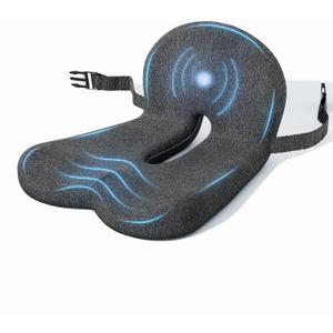 Seat Cushion for Truck Drivers, Memory Foam Truck Seat Cushion with L-Shaped Ergonomic Design, Lumbar Support & Tailbone Support for Long Driving, Semi Truck Accessories (Average Size, Dark Grey)